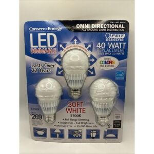 3 Pack Costco Feit Electric Light Bulbs 7.3 Watt A19 Dimmable LED (Replaces 40W)